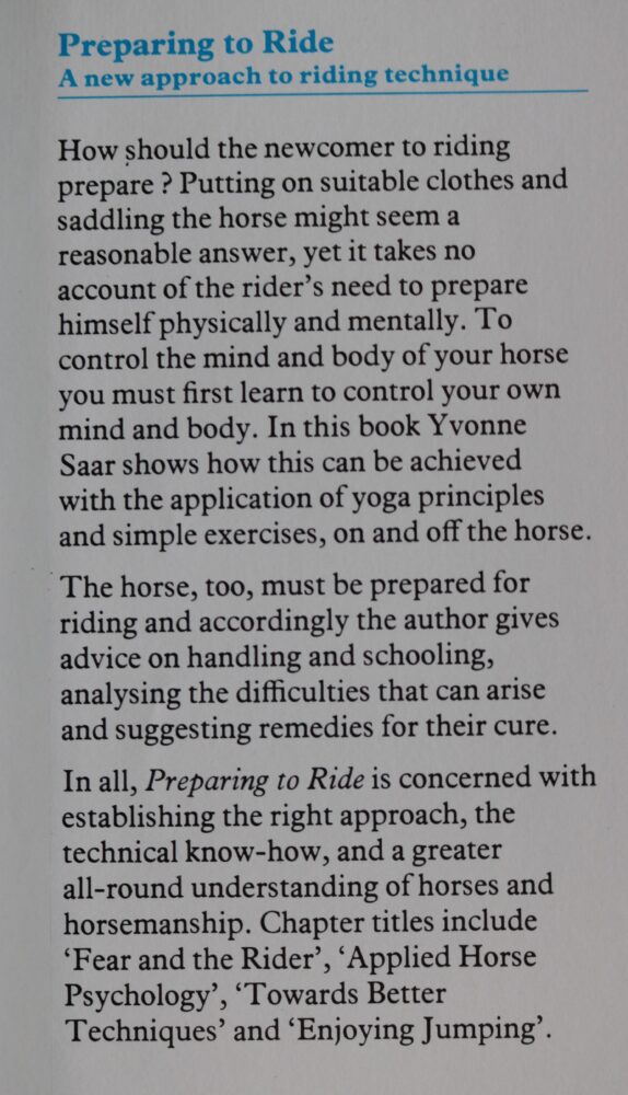 Preparing To Ride, A new approach to riding technique, Yvonne Saar - Image 2